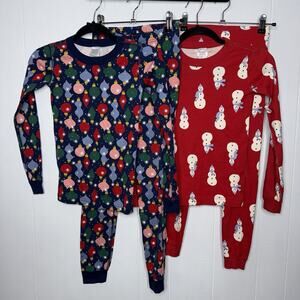 Hanna Andersson Kid’s Lot Of Christmas Pajamas Snowman Blue Red 10/8 See Descrip